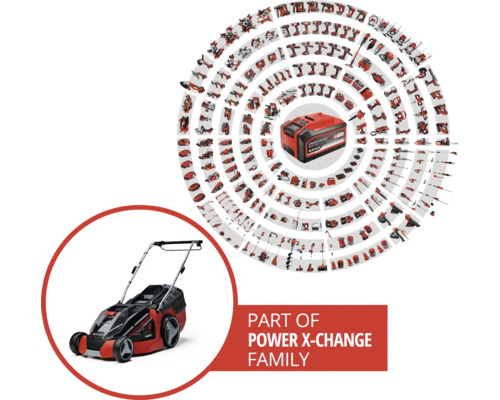 Einhell Power X-Change familie met grasmaaier en accusysteem