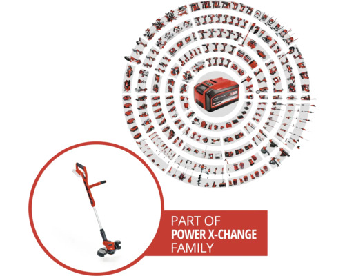 Power X-Change familie met accugrasmaaier en divers elektrisch gereedschap
