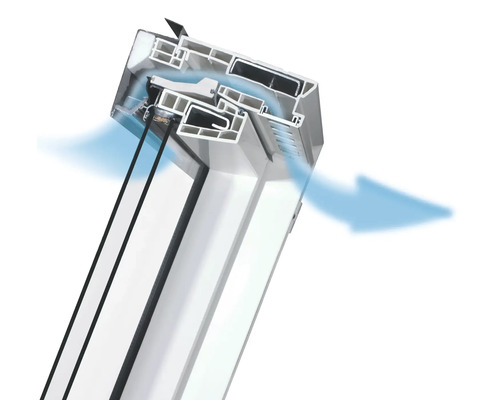 Doorsnede van een dakraam met ventilatiefunctie