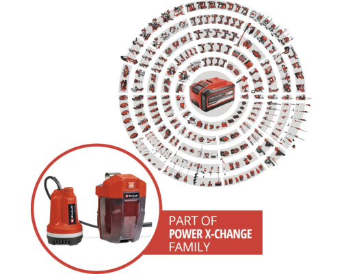 Einhell Power X-Change accufamilie met vuilwaterpomp en helderwaterpomp