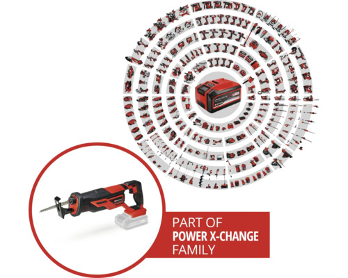 Einhell Power X-Change familie met accusabelzaag en veel ander gereedschap