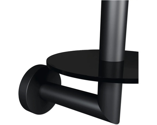 Zwarte toiletpapierhouder met plank voor wandmontage