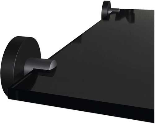 Zwarte glazen plank met beugels