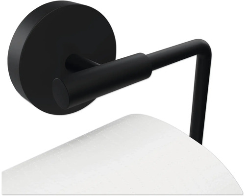 Zwarte toiletpapierhouder met papierrol voor wandmontage