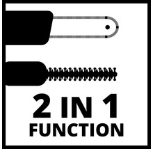 Symbool voor 2 in 1 functie: heggenschaar en struikschaar