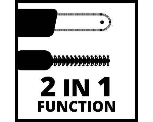 Symbool voor 2 in 1 functie: heggenschaar en struikschaar