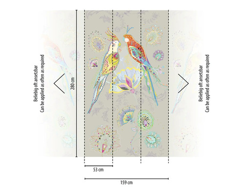 Fotobehang met vogel- en bloempatroon, 159 bij 280 centimeter