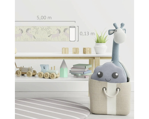 Kinderkamer met rand met eenhoornpatroon, lengte 5,00 meter, hoogte 0,13 meter