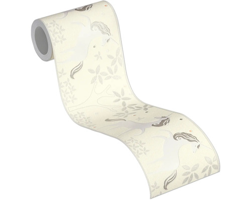 Rol behang met eenhoornpatroon en plantmotieven