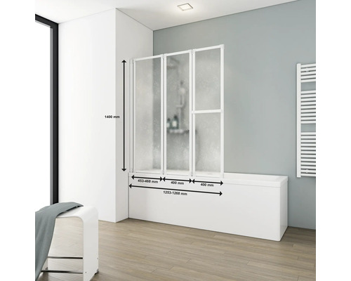 Badwand met drie elementen en afmetingen in de badkamer