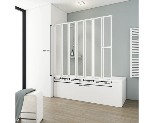 Badscherm met afmetingen