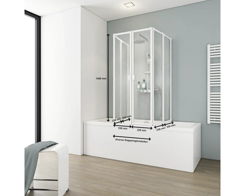 Badafdekking met douchewand en maataanduidingen