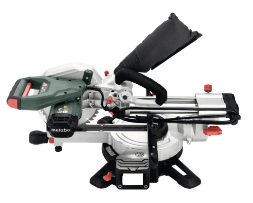 Metabo logo. Afkort- en verstekzaag met stofopvangzak.