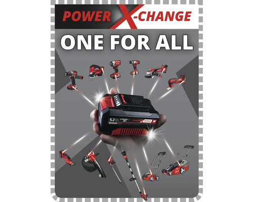 Einhell Power X-Change accu met diverse gereedschappen en tuinapparatuur
