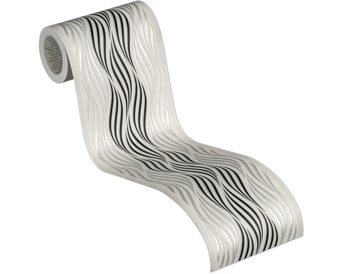 Rol behang met golvend patroon in zwart en zilver