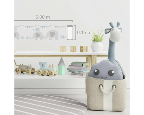 Wandbordüre met olifantenmotief en maatvoering in kinderkamer