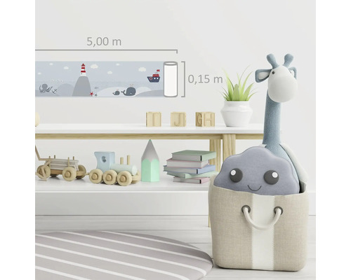 Kinderkamer met border van 5,00 meter lang en 0,15 meter hoog met maritieme motieven