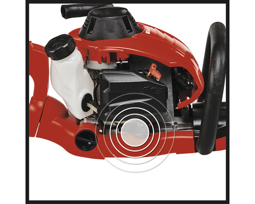 Gedetailleerde opname van een heggenschaar met brandstoftank