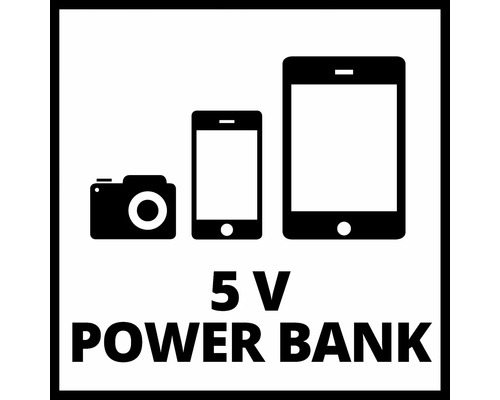 5 volt powerbank-symbool voor camera, smartphone en tablet