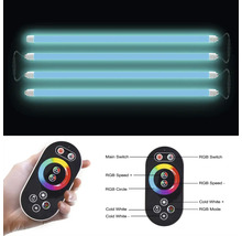 Vier LED-fluorescentielampen en een afstandsbediening
