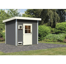 Tuinhuis met deur en raam in de tuin