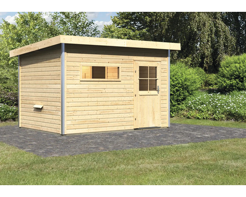 Houten tuinhuis met raam en deur