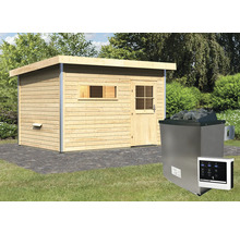 Sauna met saunakachel in de tuin