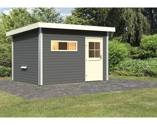 Tuinhuis met plat dak, raam en deur van hout