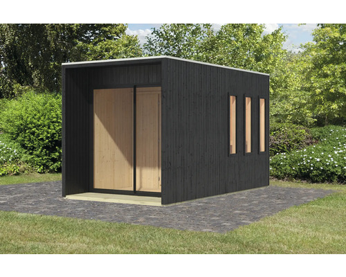 Modern tuinhuis met schuifdeur en drie ramen