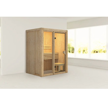Houten sauna met glazen deur en banken
