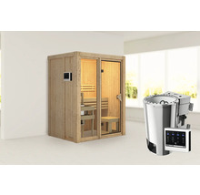 Houten sauna met kachel en bediening