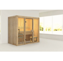 Houten sauna met glazen deur en banken