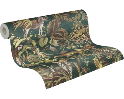 Rol behang met jungle motief met planten en dieren