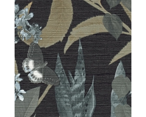 Behang met planten-, bloemen- en vlindermotief