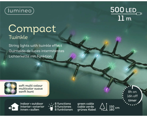 Snoer van 11 meter met 500 LED lampjes voor binnen- en buitengebruik