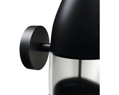 Zwarte wandlamp met heldere lampenkap