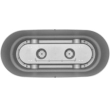 Bovenaanzicht van een bubbelbad met jets en handgreep