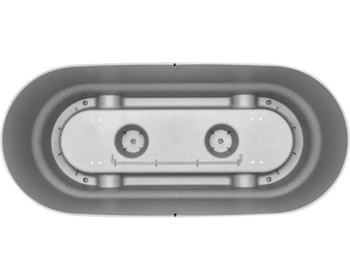 Bovenaanzicht van een bubbelbad met jets en handgreep