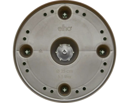 Onderkant van een bloempotonderzetter met een diameter van 25 centimeter en een inhoud van 5,5 liter