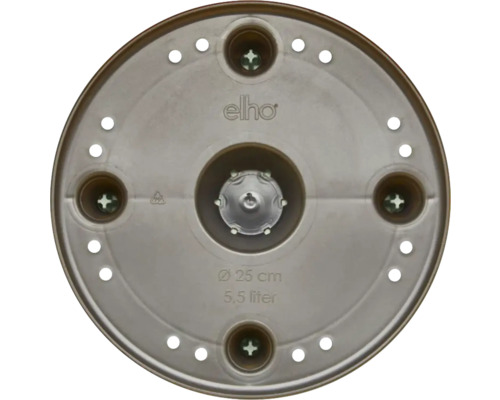 Onderkant van een ronde bloempot onderschotel met een diameter van 25 cm en een volume van 5,5 liter