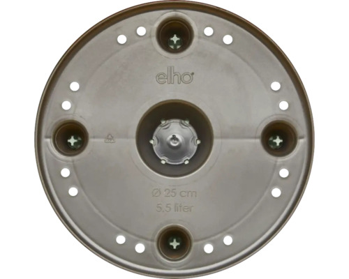 Elho Logo. Schotel met een diameter van 25 centimeter en een volume van 5,5 liter.