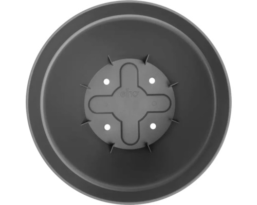Onderkant van een ronde plantenbak met Elho logo