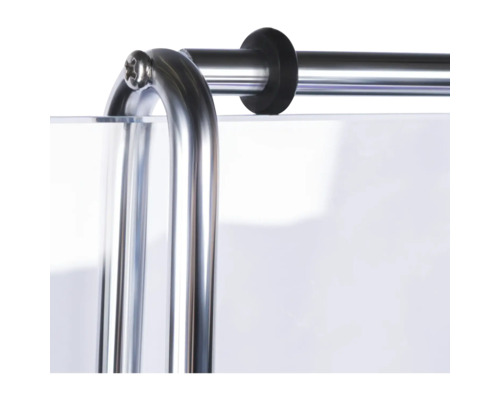 Detailopname van een douchecabine stabilisator met schroef en afdichting