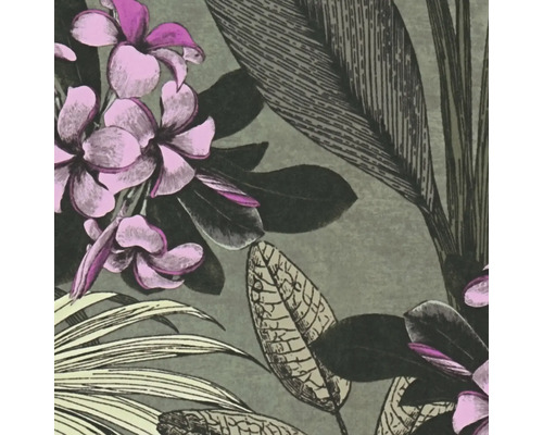 Behang met bloem- en bladmotief