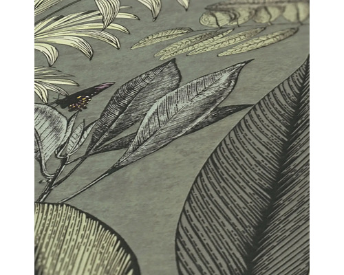 Behang met plantenpatroon en vlinder