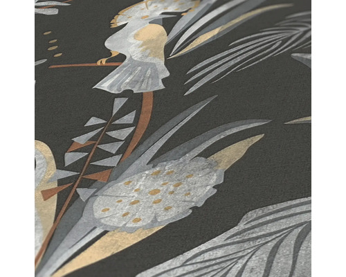 Close-up van een behang met plant- en vogelmotieven