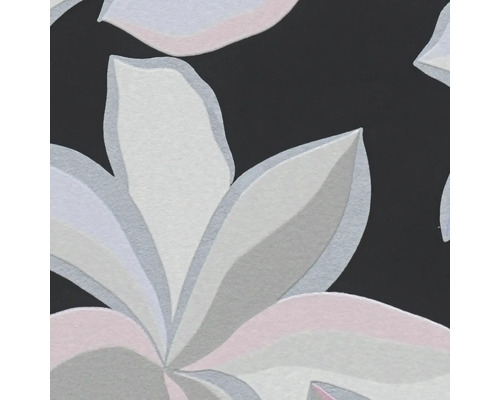 Detailweergave van een behang met bloemmotief op een donkere achtergrond