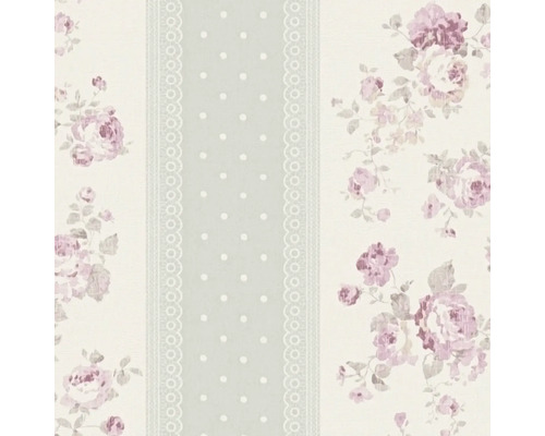Behang met rozenmotief en gestippelde streep