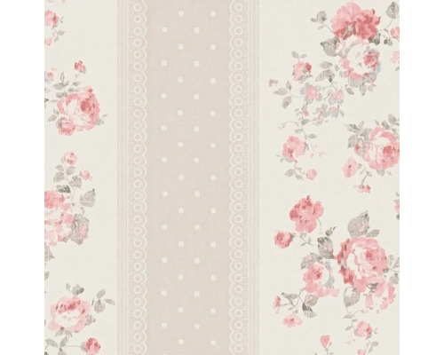Behang met rozenmotief en stippenpatroon