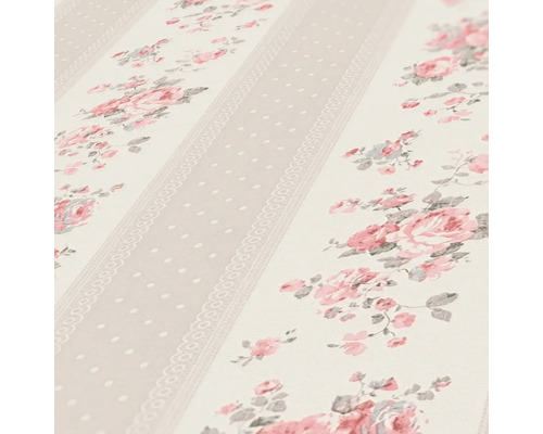 Behang met rozenmotief en strepen